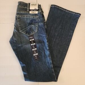 D68 Ariat Real Torrance Mid Rise Boot Cut Jeans Dark Wash Womens 26L NWT